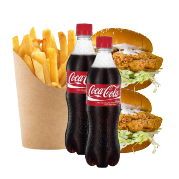 02 Chicken burger + Frites + 02 Coca Cola